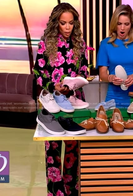 Sunny’s black floral print top and pants on The View