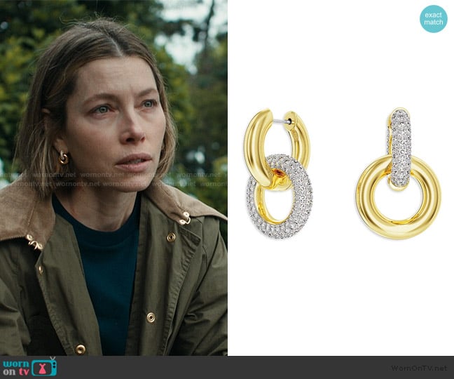 Swarovski Dextera Asymmetric Swarovski Crystal Pavé Interlocking Drop Earrings worn by Chloe Taylor (Jessica Biel) on The Better Sister