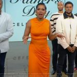 Tamron’s orange gathered dress on Tamron Hall Show