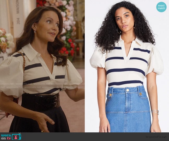 Tanya Taylor Striped Ivory Top worn by Charlotte York (Kristin Davis) on And Just Like That