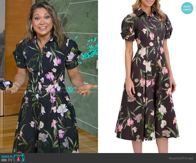 Ted Baker Floral Balloon Sleeve Cotton Shirtdress worn by Ginger Zee on Good Morning America