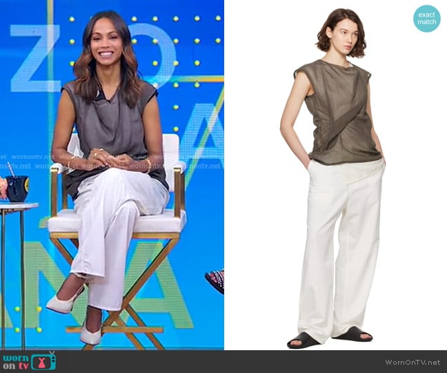 The Row Inawa Top and Sharka Trousers worn by Zoe Saldaña on Good Morning America