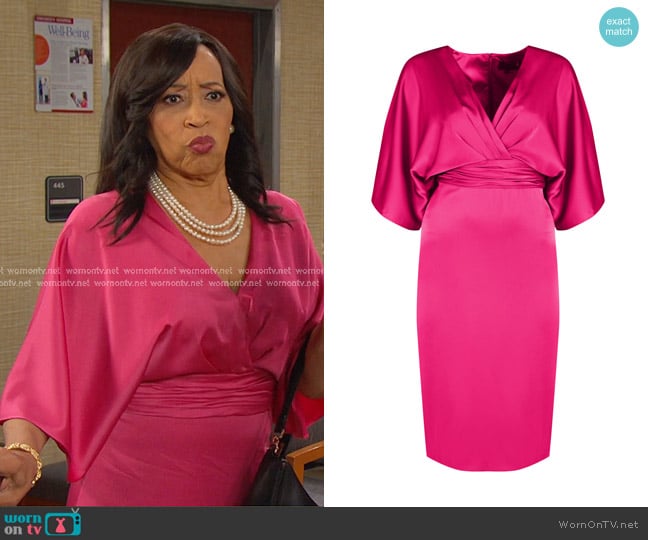 Theia V-Neck Satin Dress in Soft Dahlia worn by Paulina Price (Jackée Harry) on Days of our Lives