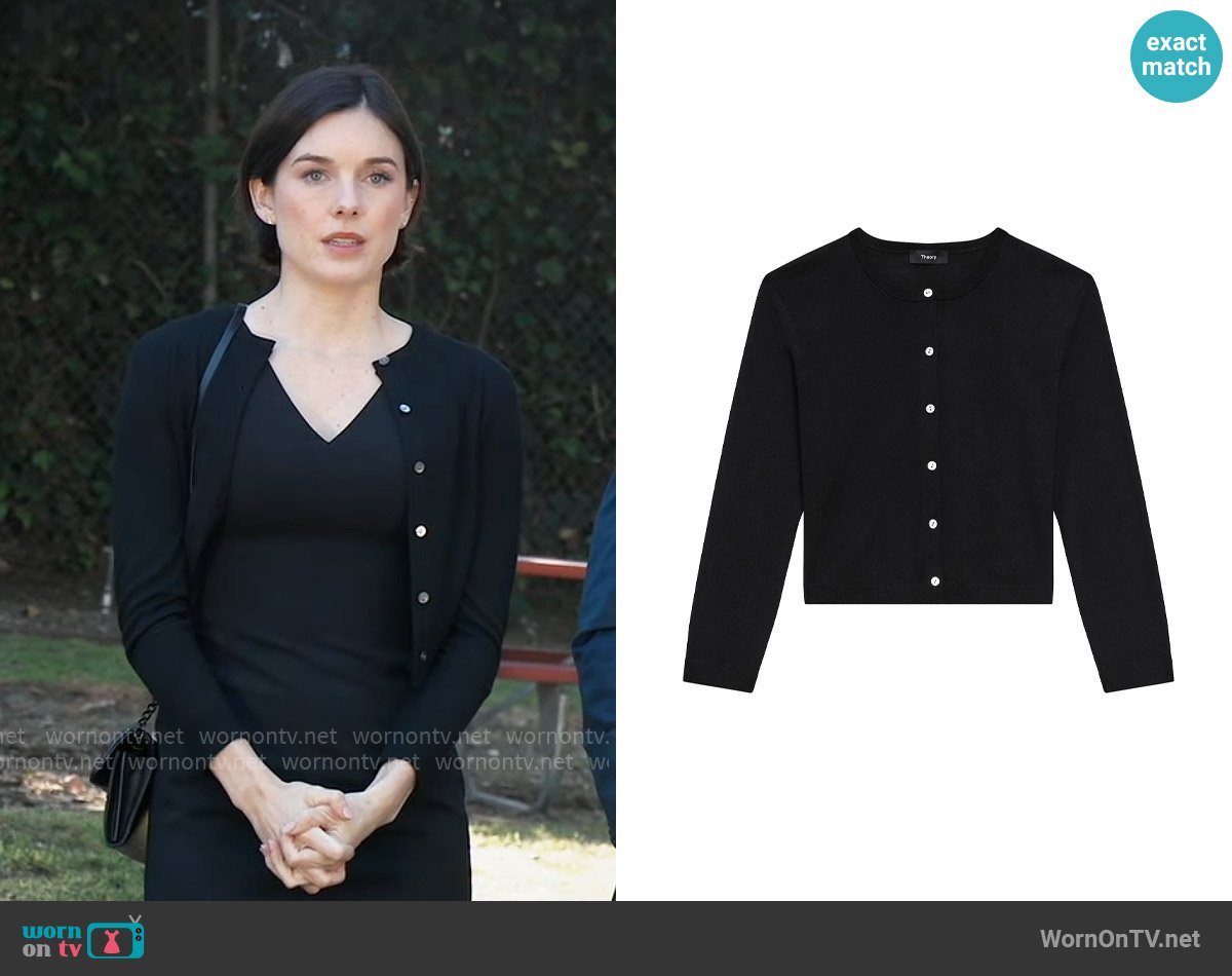 Theory Merino Wool Crop Cardigan worn by Willow Tait (Katelyn MacMullen) on General Hospital