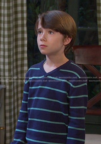 Thomas's navy striped v-neck sweater on Days of our Lives