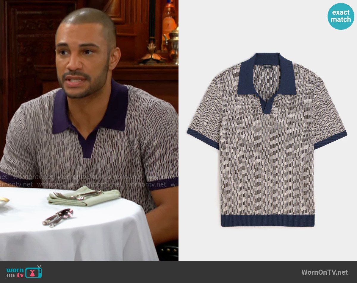Todd Snyder Silk-Cotton Skip-Stitch Montauk Sweater Polo worn by Holden Novak (Nathan Owens) on The Young and the Restless