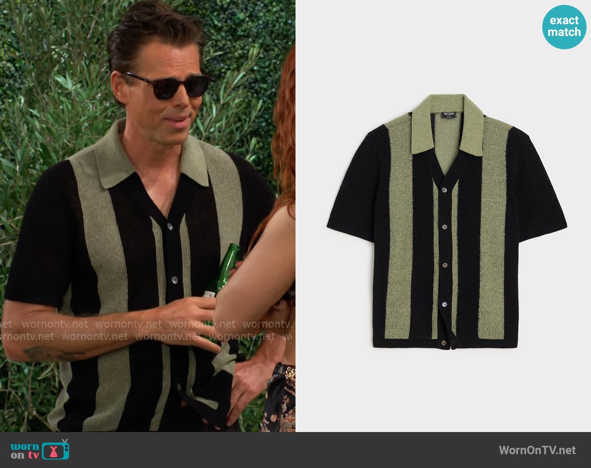 Todd Snyder Cropped Boucle Sweater Polo worn by Billy Abbott (Jason Thompson) on The Young and the Restless