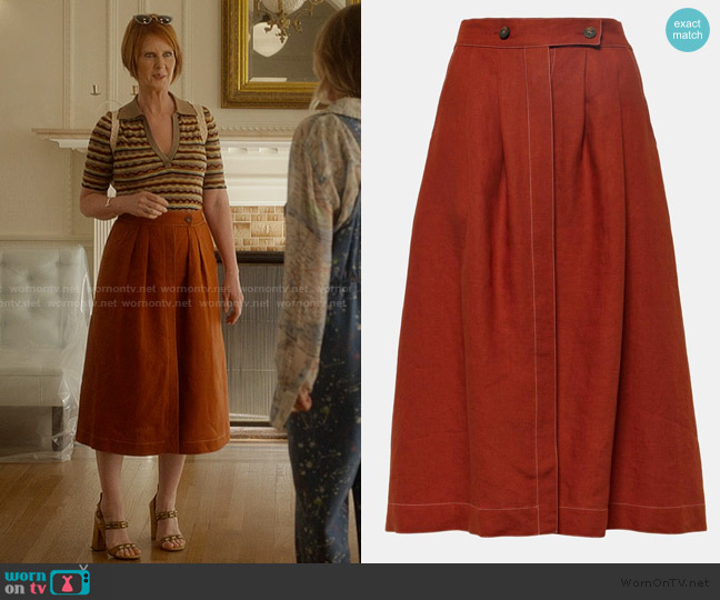 Tod's Linen Midi Skirt worn by Miranda Hobbs (Cynthia Nixon) on And Just Like That