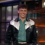 Tom Daley’s colorblock bomber jacket on The Kelly Clarkson Show