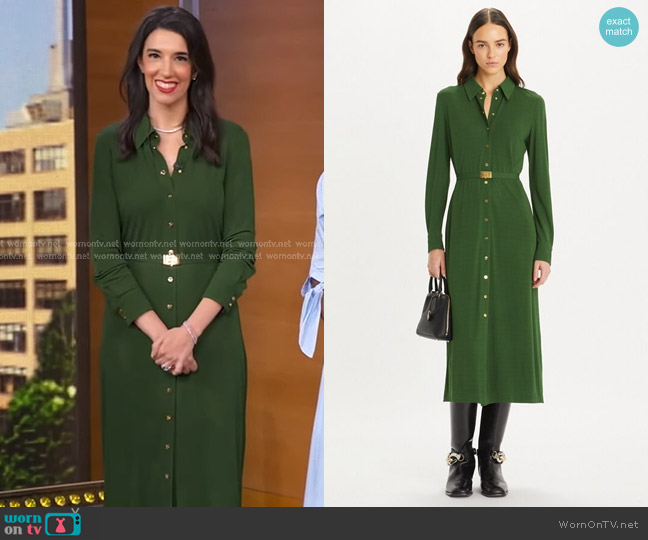 Tory Burch Jersey Shirtdress in dark rainforest worn by Sally Holmes on Good Morning America