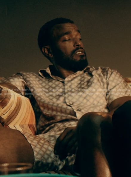 Trig's geometric print shirt and shorts on The Chi