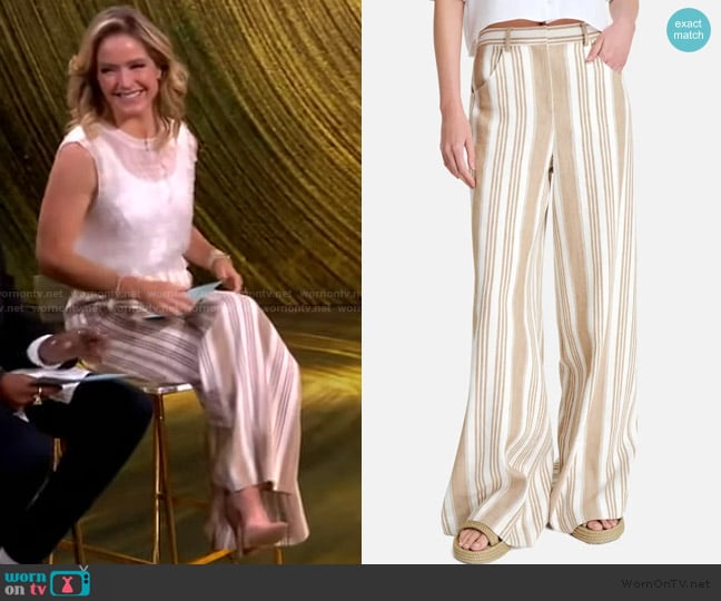TWP Demie Variegated Stripe Linen & Cotton Wide Leg Pants worn by Sara Haines on The View