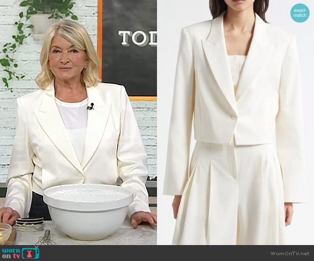 TWP Stretch Cotton & Wool Blazer with Pleat Placket in Ivory worn by Martha Stewart on Today