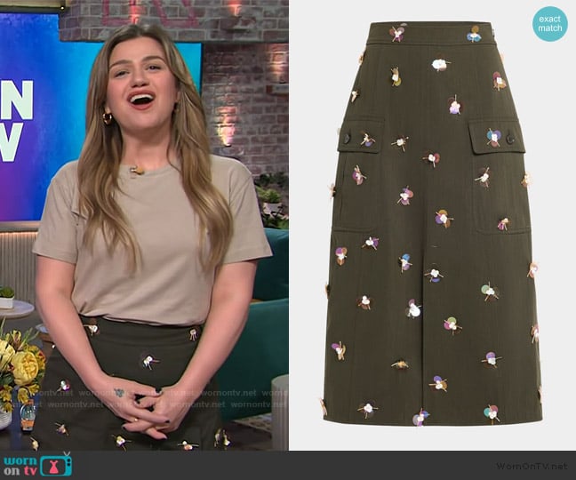 Ulla Johnson Rhodes Sequined Midi Skirt worn by Kelly Clarkson on The Kelly Clarkson Show