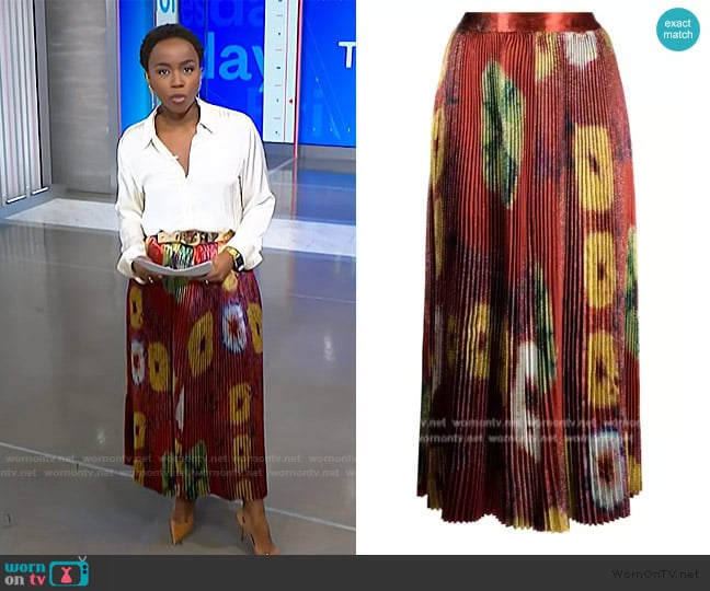 Ulla Johnson Rami high-waisted pleated skirt worn by Zinhle Essamuah on NBC News Daily