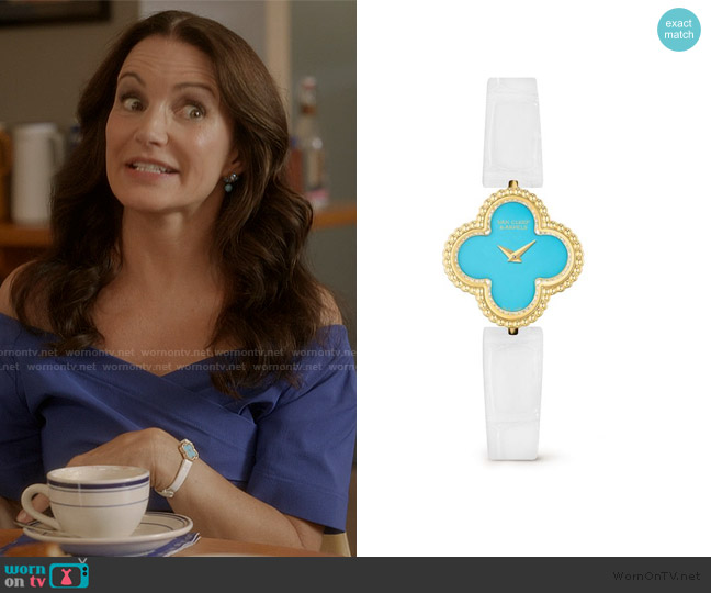 Van Cleef and Arpels Sweet Alhambra watch worn by Charlotte York (Kristin Davis) on And Just Like That