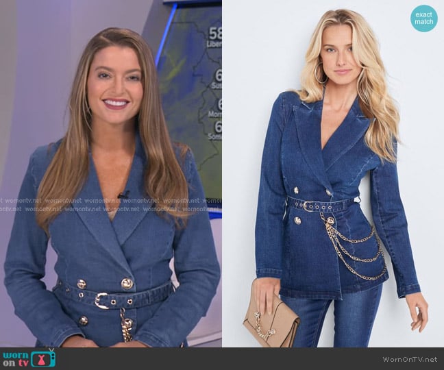 Venus Chain Detail Belted Jean Jacket  worn by Dani Beckstrom on Good Morning America