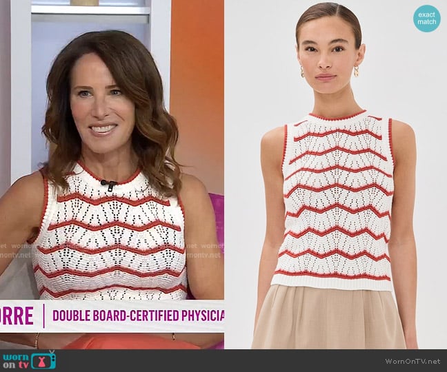 Veronica BeardCropped Jerrel Knit Tank in Off White/Pink Shell/Persimmon worn by Dr. Sarah De la Torre on Today
