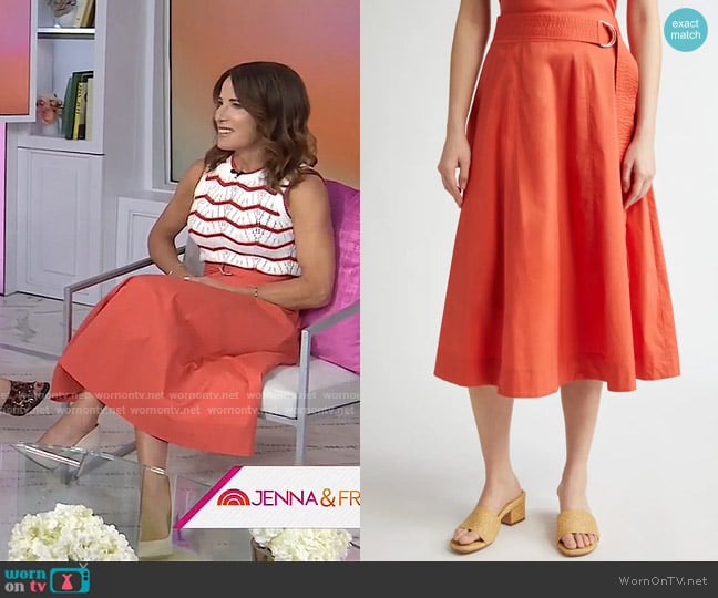 Veronica Beard Facia Belted Stretch Cotton Skirt in Persimmon worn by Dr. Sarah De la Torre on Today