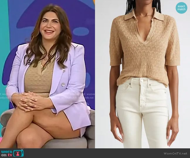 Veronica Beard Issa Lattice Polo in Stone Khaki worn by Katie Sturino on Today