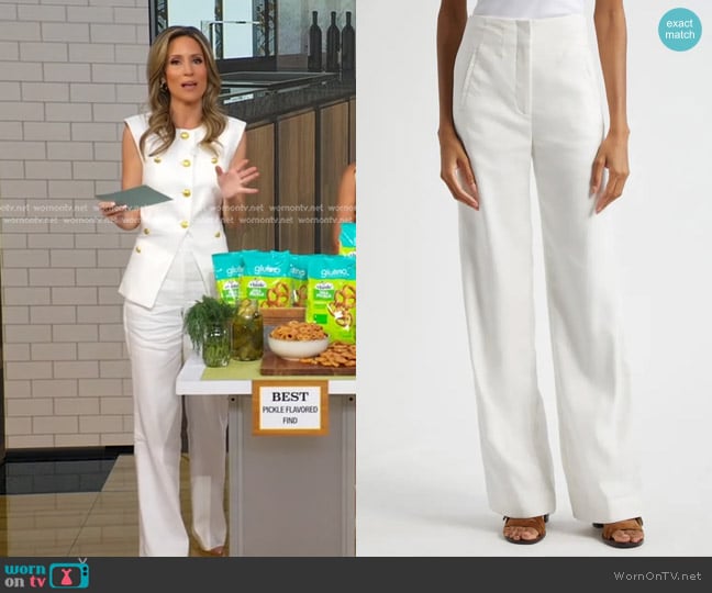 Veronica Beard Jude Linen Wide-Leg Pant in Off-White worn by Rhiannon Ally on Good Morning America