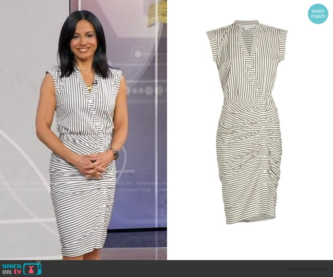 Veronica Beard Ruched striped cotton-blend poplin shirt dress worn by Dr Tara Narula on Good Morning America
