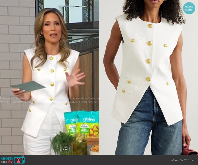 Veronica Beard Tamara Linen Vest in Off-White worn by Rhiannon Ally on Good Morning America