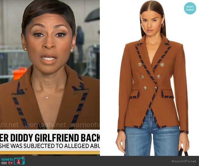 Veronica Beard Miller Dickey Jacket in Dark Ochre worn by Jericka Duncan on CBS Mornings