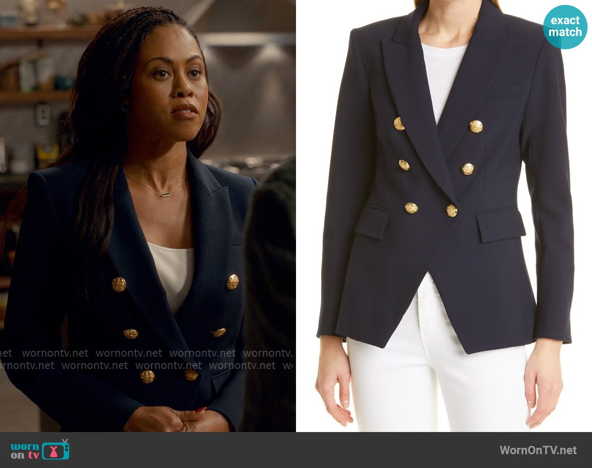Veronica Beard Miller Jacket in Navy / Gold worn by Simone (Vinessa Antoine) on Ginny & Georgia