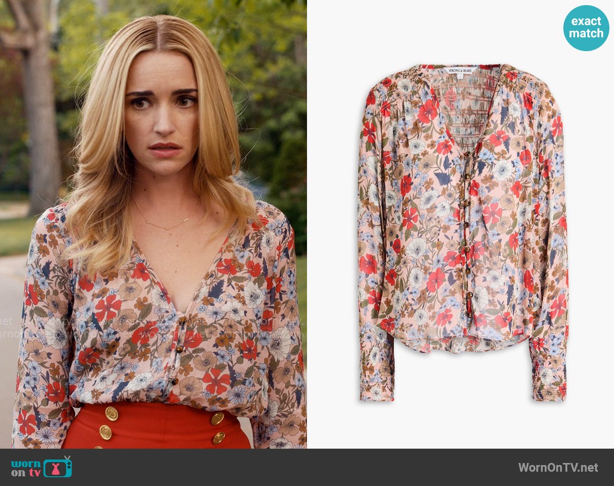 Veronica Beard Neha Floral Top worn by Georgia Miller (Brianne Howey) on Ginny & Georgia