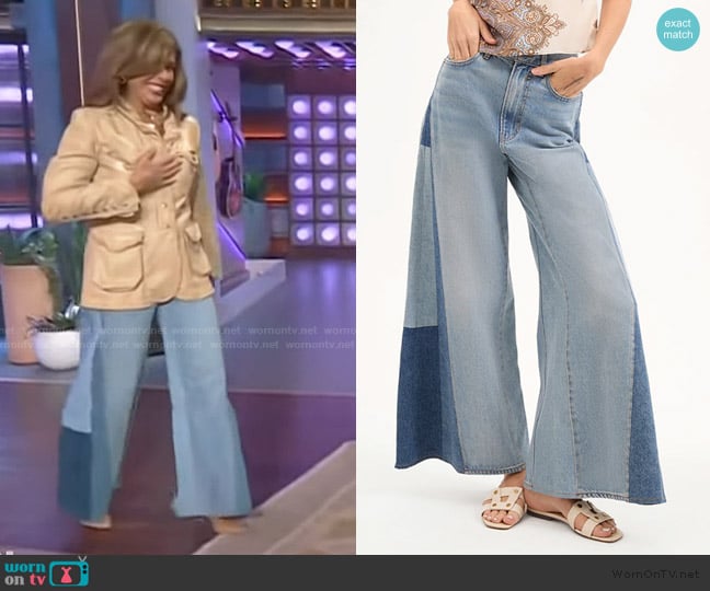 Veronica Beard Vicki Patchwork Wide-Leg Jeans worn by Hoda Kotb on The Kelly Clarkson Show