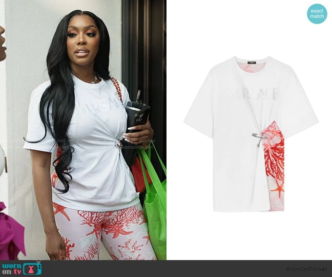 Versace Barocco Sea safety-pin T-shirt worn by Porsha Williams on The Real Housewives of Atlanta