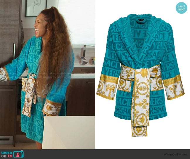 Versace Barocco & Robe short cotton robe worn by Drew Sidora on The Real Housewives of Atlanta