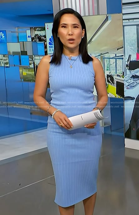 Vicky’s blue ribbed sleeveless dress on NBC News Daily