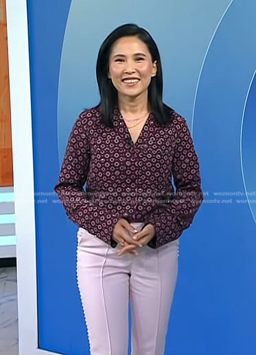 Vicky's burgundy print shirt and pink pants on Today