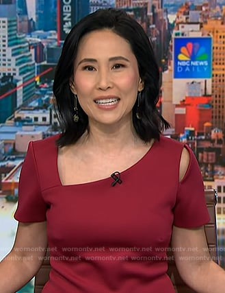 Vicky's red asymmetric neck sheath dress on NBC News Daily