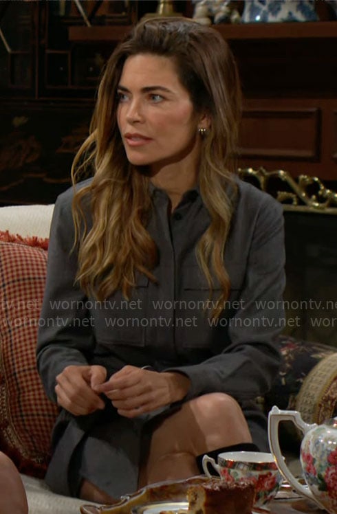 Victoria’s grey shirtdress on The Young and the Restless
