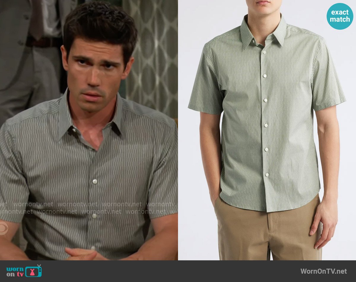 Vince Irving Shirt in Greenstone/White worn by Dr. John Finnegan (Tanner Novlan) on The Bold and the Beautiful
