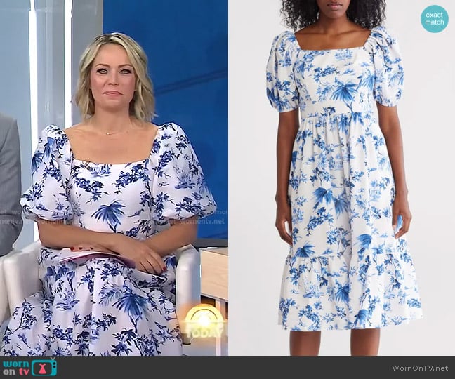 Vince Camuto Square Neck Puff Sleeve Cotton Midi Dress worn by Dylan Dreyer on Today