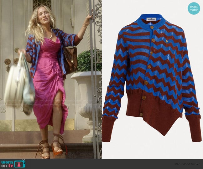 Vivienne Westwood Drunken chevron cardi worn by Carrie Bradshaw (Sarah Jessica Parker) on And Just Like That