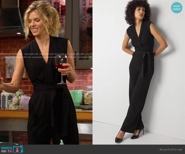 White House Black Market Sleeveless Tie Waist Jumpsuit worn by Catherina Greene (AnnaLynne McCord) on Days of our Lives