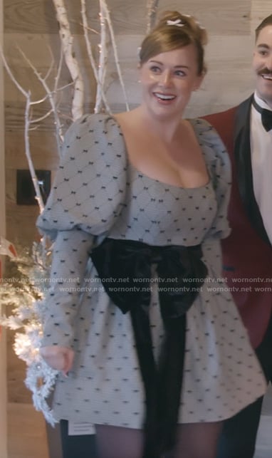 Whitney’s gray puff sleeve mini dress on The Secret Lives of Mormon Wives
