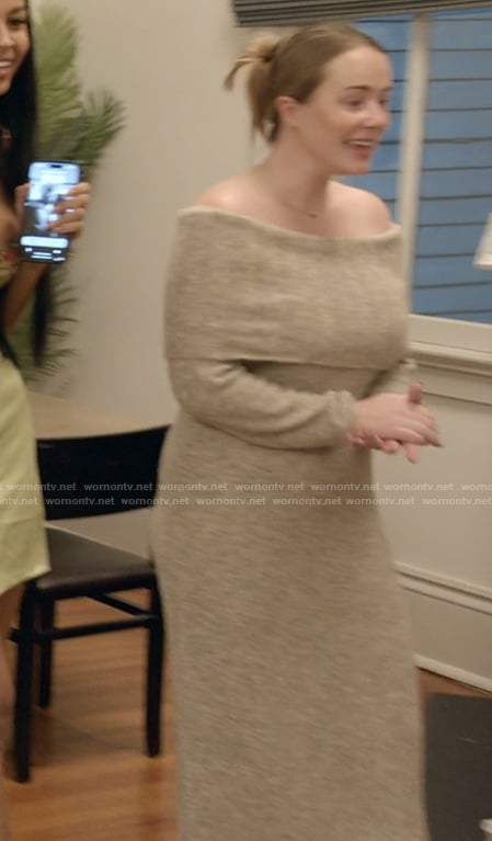 Whitney’s off shoulder knit dress on The Secret Lives of Mormon Wives