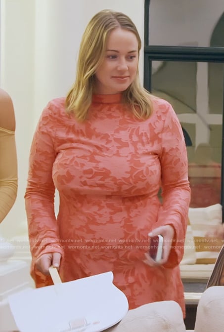 Whitney's pink floral open back mini dress  on The Secret Lives of Mormon Wives