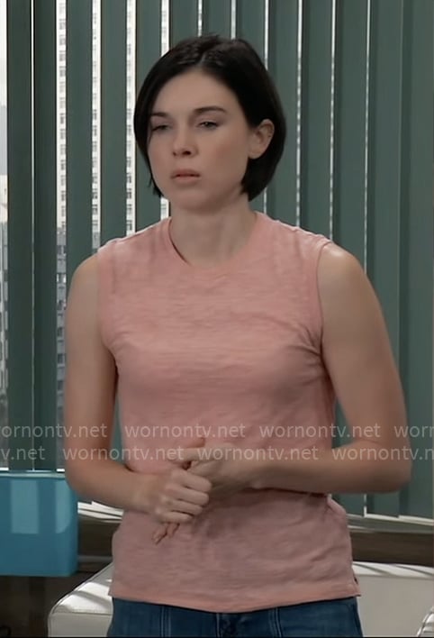 Willow's coral sleeveless top on General Hospital