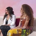 Winnie Harlow’s brown leather top and printed skirt on Today