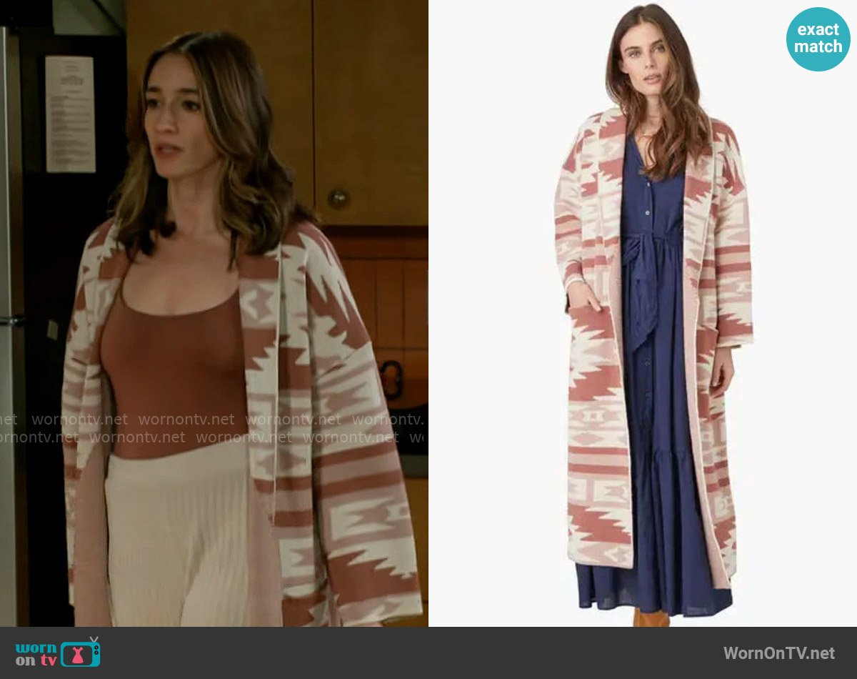 Xirena Aleck Cardigan in Rose / Toffee worn by Ashley Morgan (Jen Jacob) on Beyond the Gates