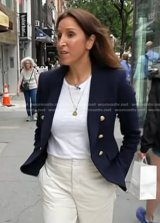 Yasmin Vossoughian's navy double breasted blazer on NBC News Daily