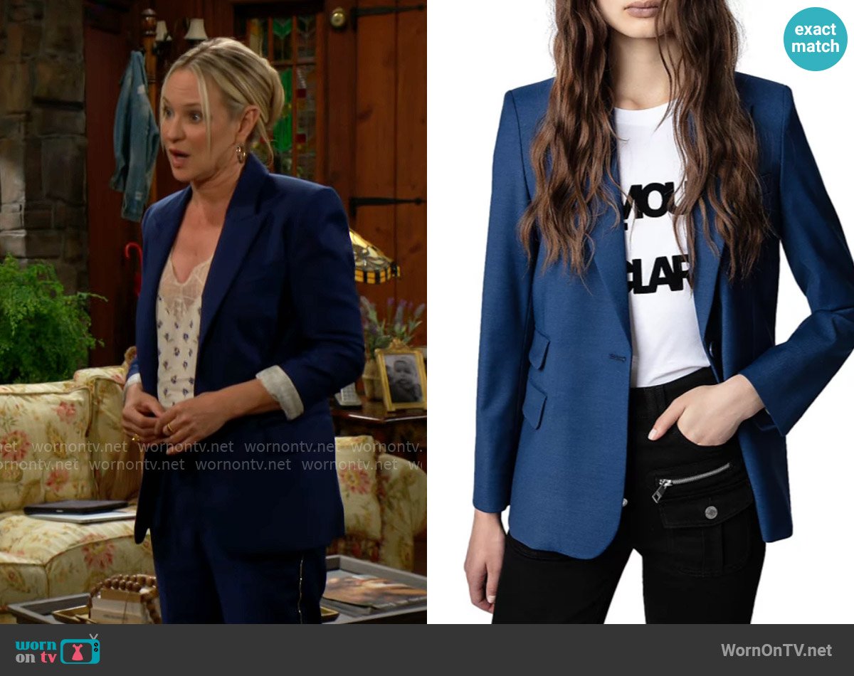 Zadig & Voltaire Venus Blazer in Blueberry worn by Sharon Newman (Sharon Case) on The Young and the Restless