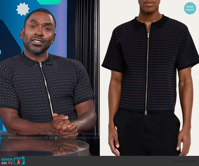 Zankov Geometric Jacquard Zip Sweater worn by Justin Sylvester on E! News